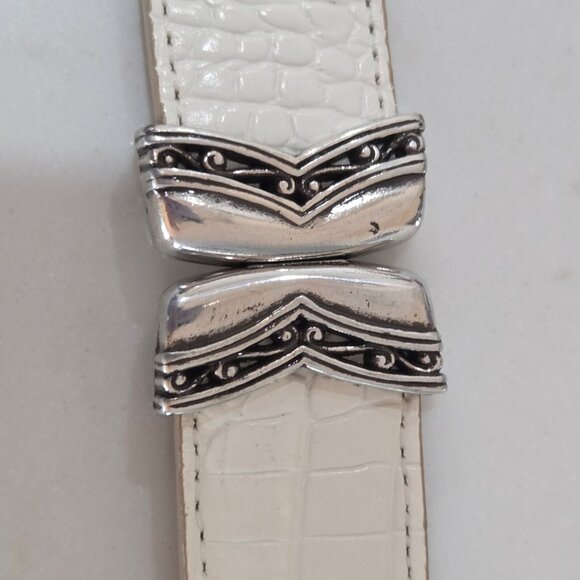 Brighton Vintage Belt Medium 30" Tan White Reversible 90's Thick Leather Silver - Picture 5 of 10